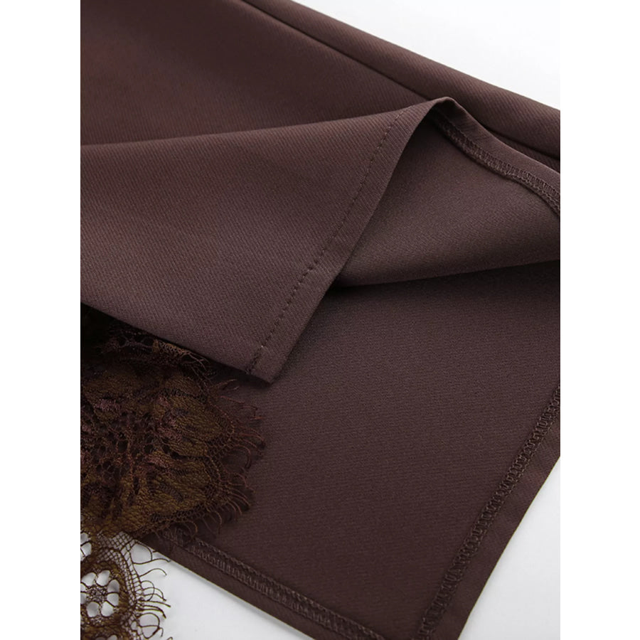 Elegant Lace-Trimmed Slit A-Line Skirt Apparel and Accessories
