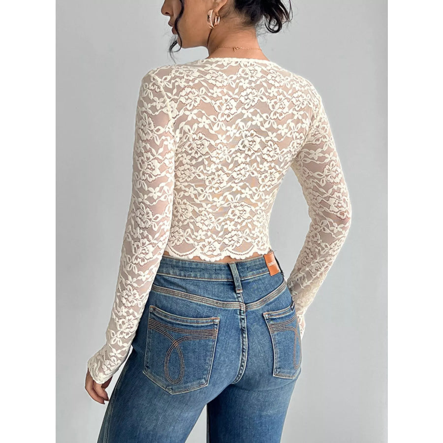 Elegant Lace V-Neck Long Sleeve Top Apparel and Accessories