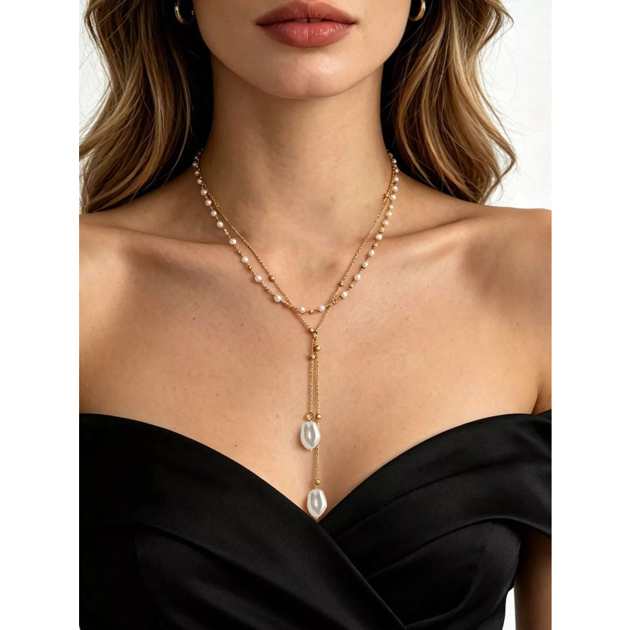 Elegant Layered Y-Shaped Pearl Pendant Necklace Gold / onesize Apparel and Accessories