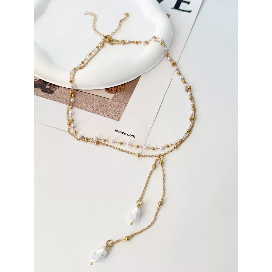 Elegant Layered Y-Shaped Pearl Pendant Necklace Gold / onesize Apparel and Accessories