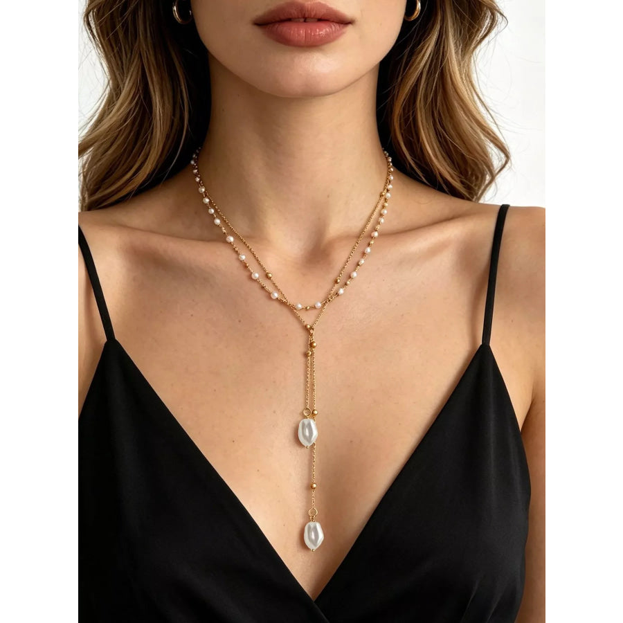Elegant Layered Y-Shaped Pearl Pendant Necklace Gold / onesize Apparel and Accessories