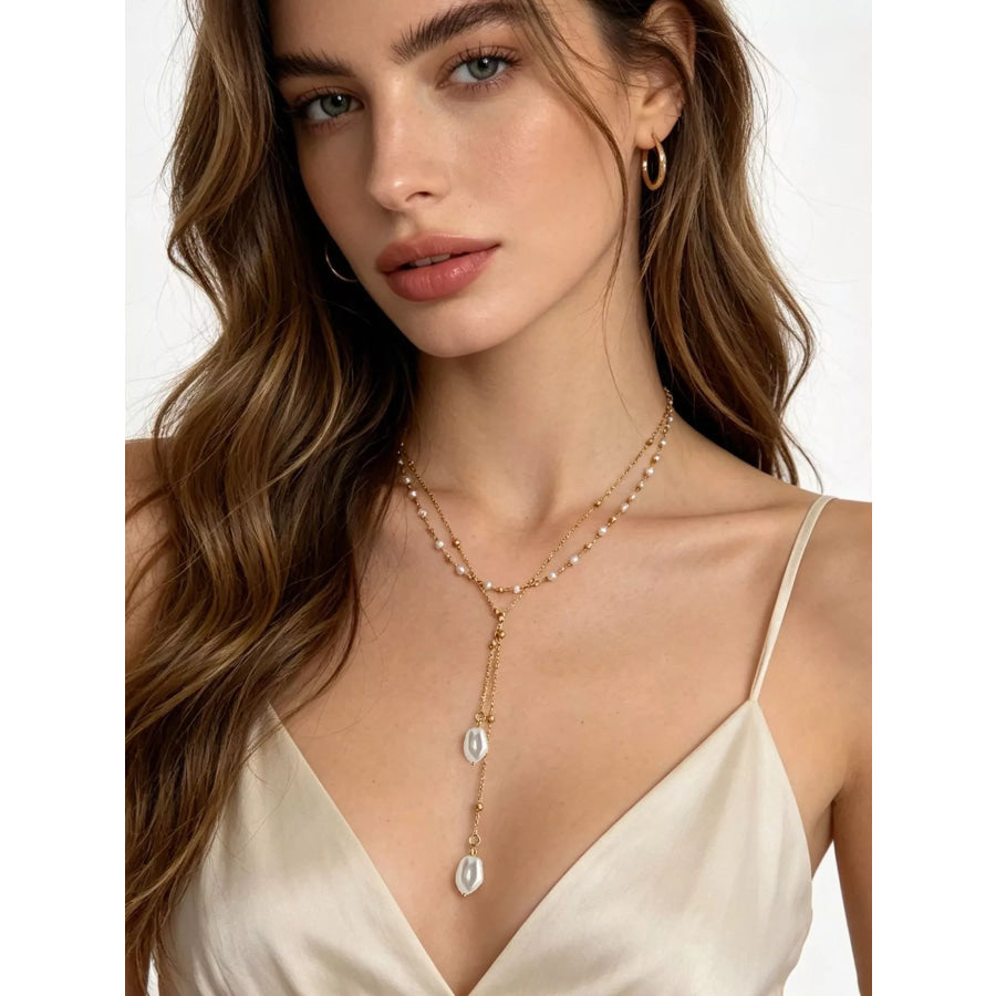 Elegant Layered Y-Shaped Pearl Pendant Necklace Gold / onesize Apparel and Accessories