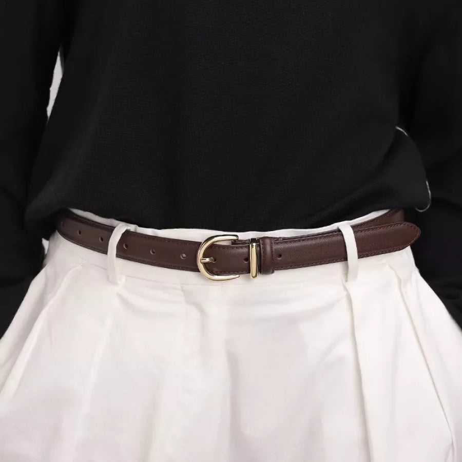 Elegant Leather Buckle Belt Brown / One Size Apparel and Accessories