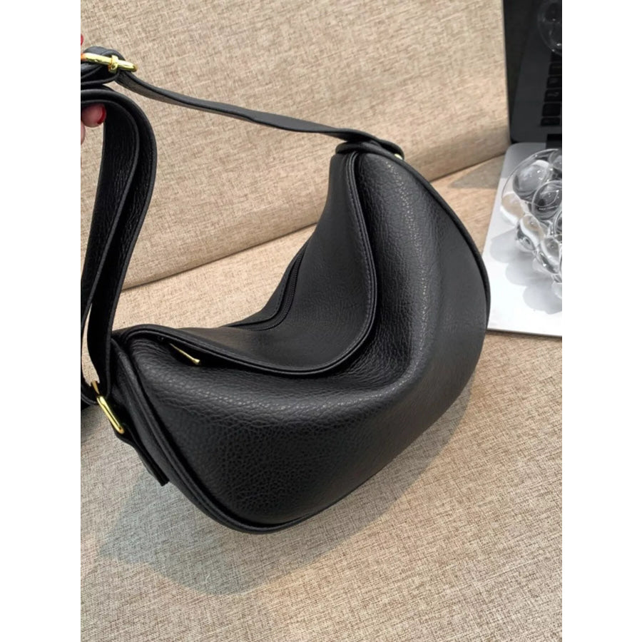 Elegant Leather Crescent Crossbody Bag Black / ONESIZE Apparel and Accessories