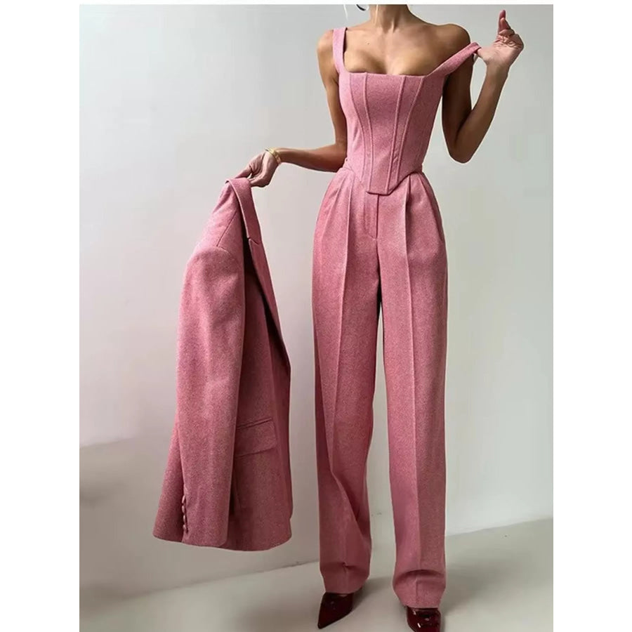 Elegant Long Sleeve Blazer and Pants Set with Corset Apparel Accessories