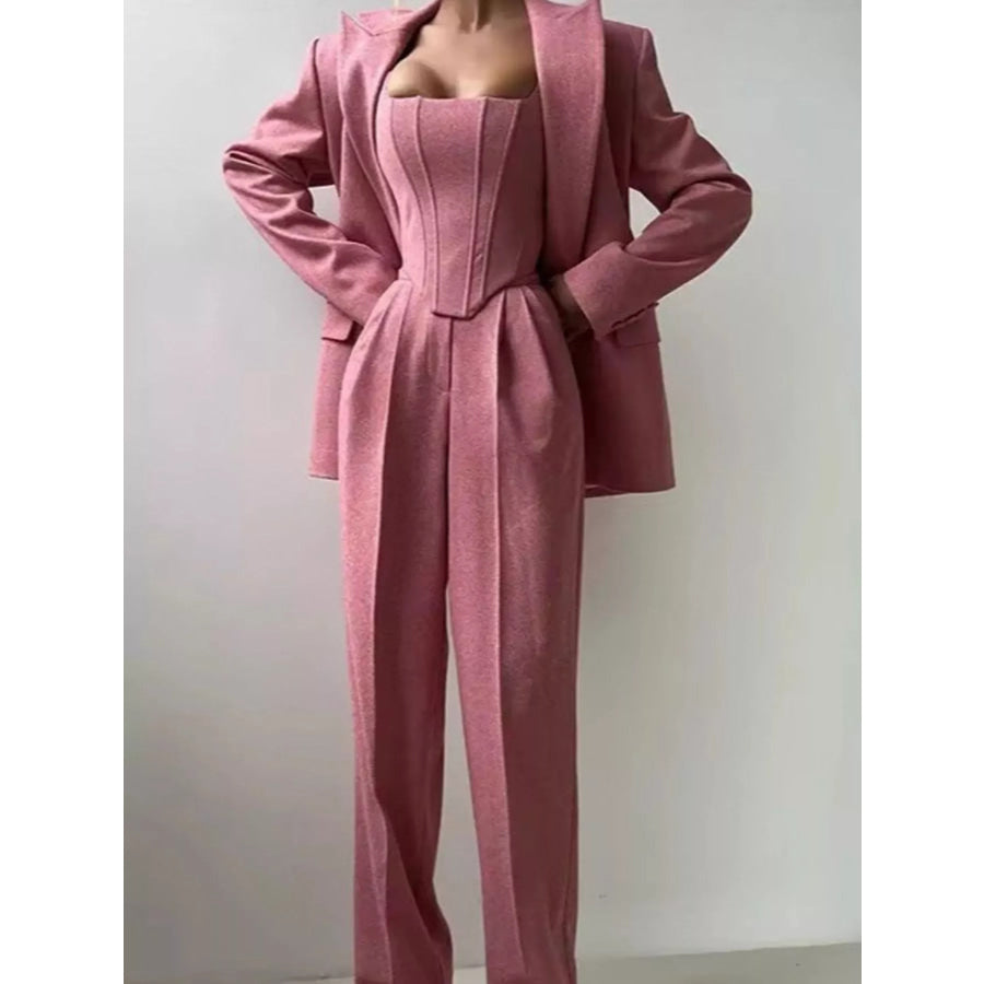 Elegant Long Sleeve Blazer and Pants Set with Corset Cerise / S Apparel Accessories