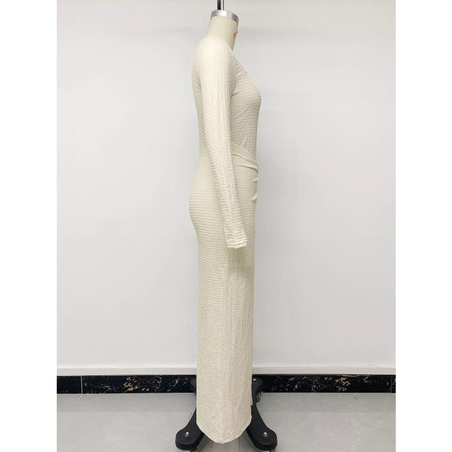 Elegant Long Sleeve Ruched Midi Dress Apparel and Accessories