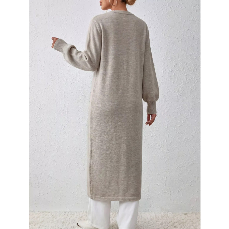 Elegant Longline Button-Front Cardigan with Lantern Sleeves