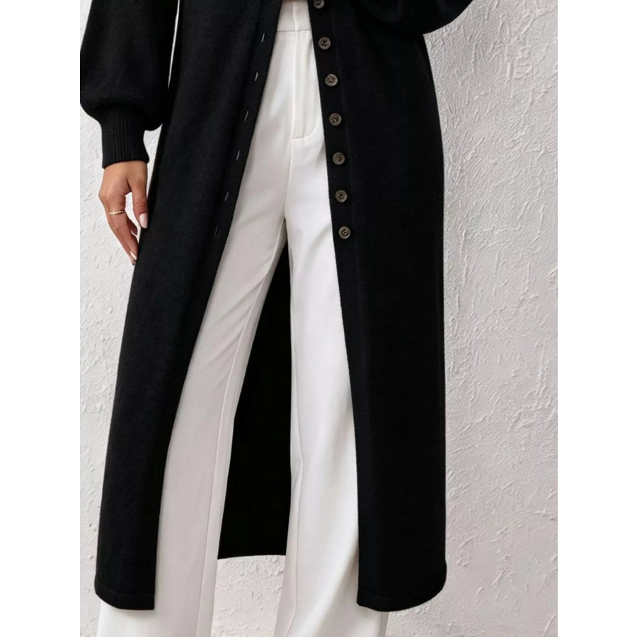 Elegant Longline Button-Front Cardigan with Lantern Sleeves