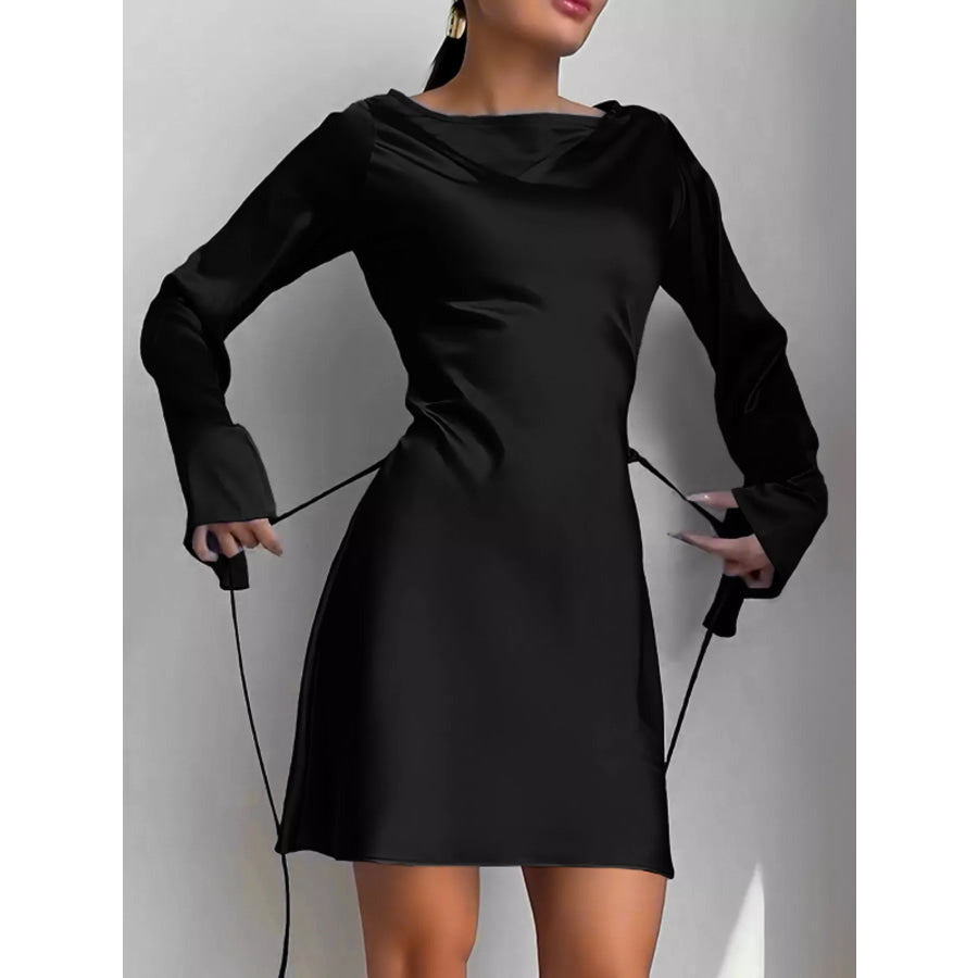 Elegant Mini Dress with Fare Sleeves Black / S Apparel and Accessories