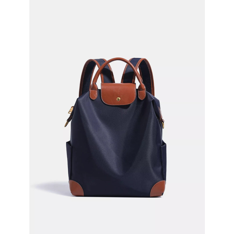 Elegant Minimalist Nylon Backpack Bag with Leather Trim Dark Blue / One Size Apparel and Accessories