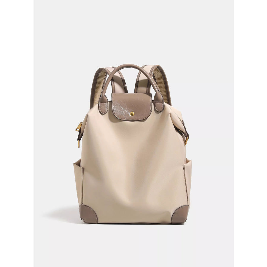 Elegant Minimalist Nylon Backpack Bag with Leather Trim Off-white / One Size Apparel and Accessories