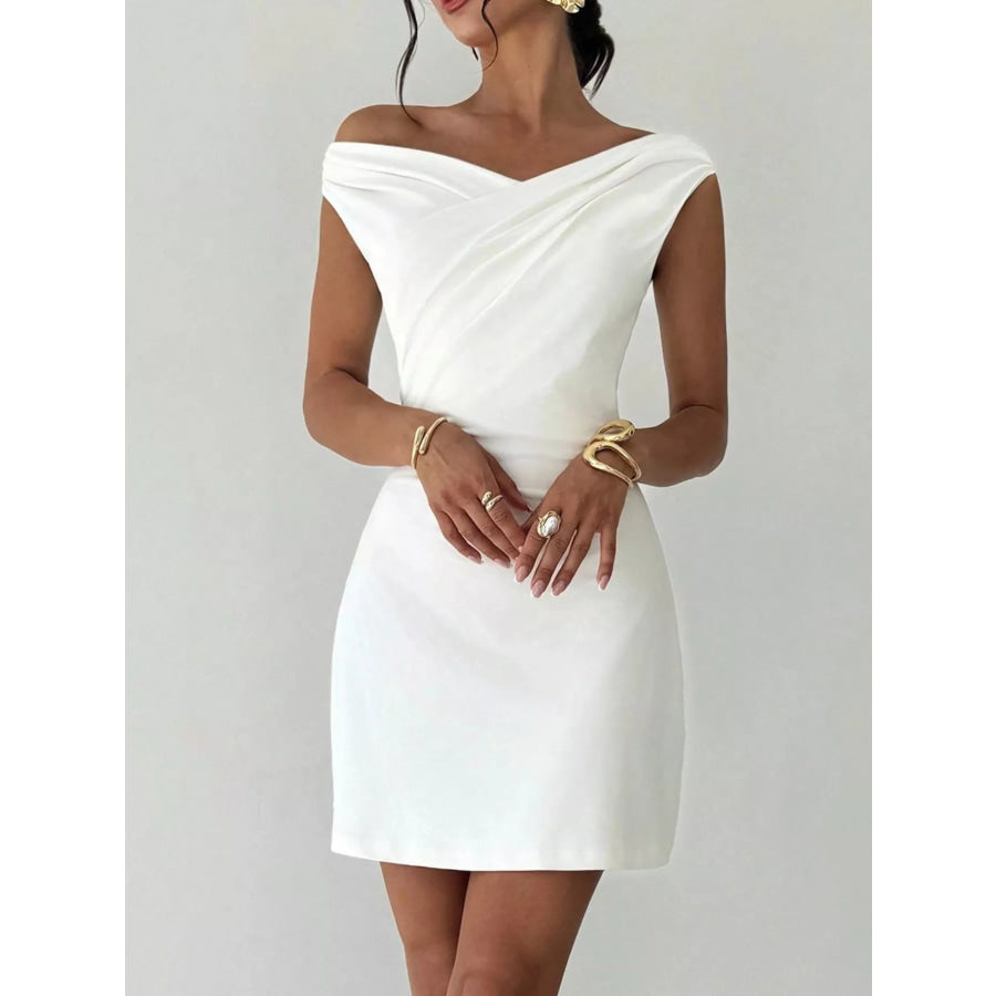 Elegant Off-Shoulder Draped Mini Dress White / S Apparel and Accessories
