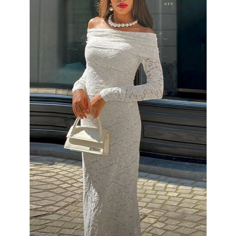 Elegant Off-Shoulder Lace Maxi Bodycon Dress Apparel and Accessories