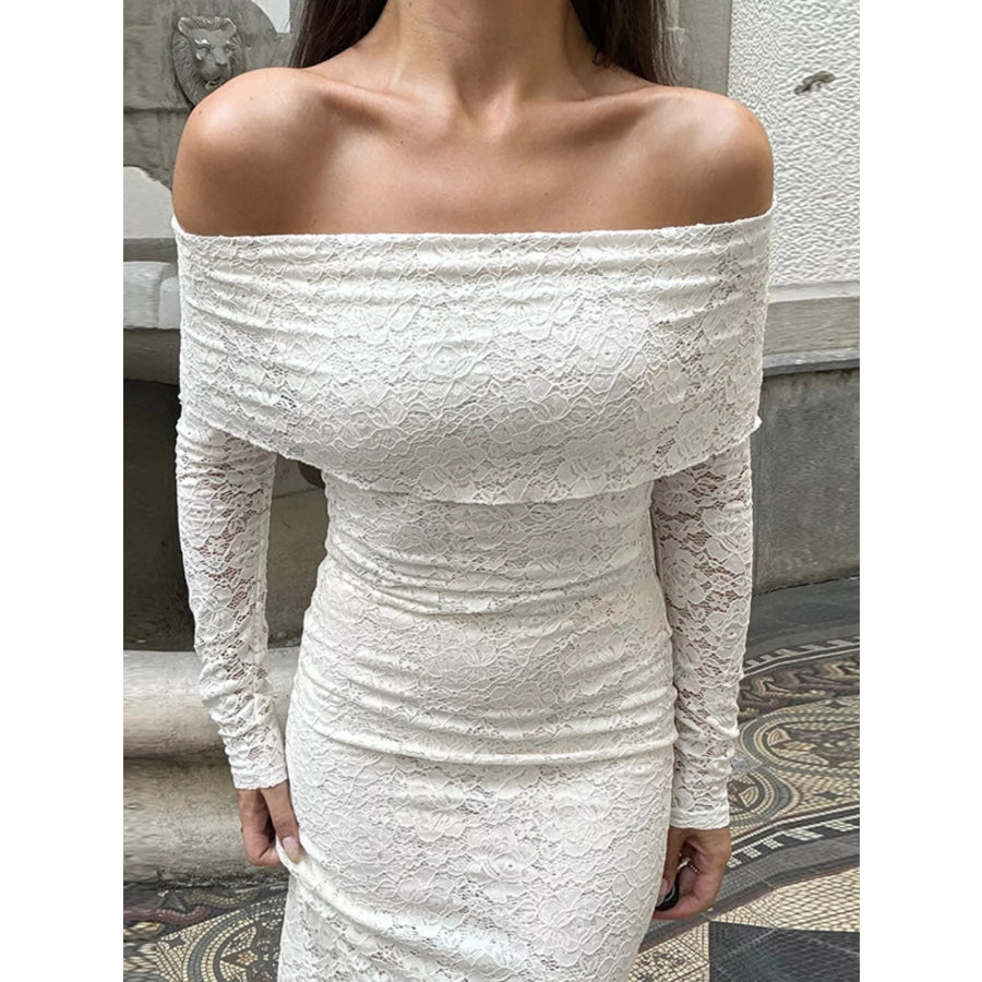 Elegant Off-Shoulder Lace Maxi Bodycon Dress White / S Apparel and Accessories