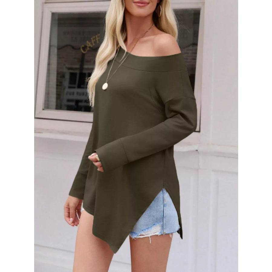 Elegant Off-Shoulder Long Sleeve Casual T-Shirt Apparel and Accessories