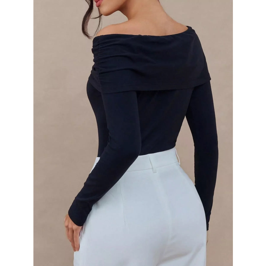 Elegant Off-Shoulder Long Sleeve Top with Butterfly Detail Apparel and Accessories