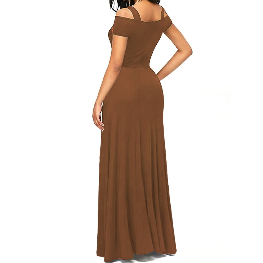 Elegant Off-Shoulder Slit Maxi Dress Apparel and Accessories