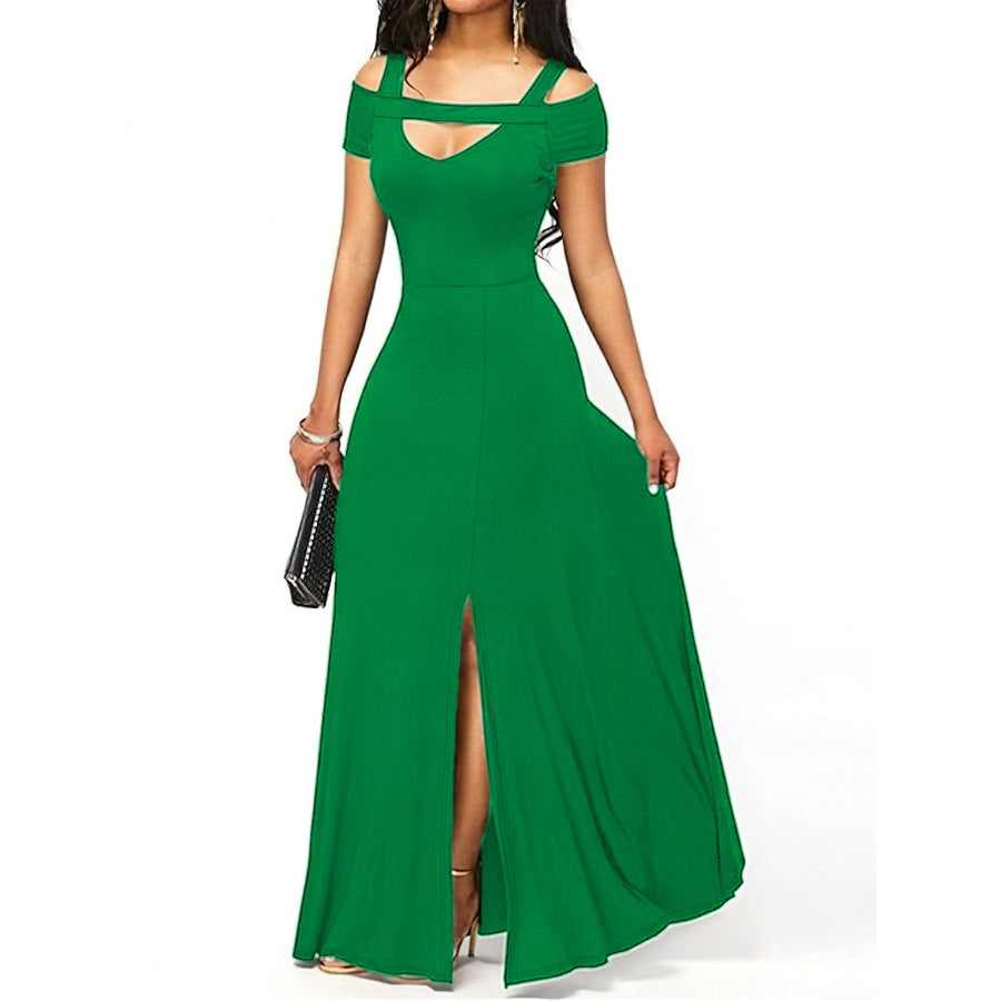 Elegant Off-Shoulder Slit Maxi Dress Apparel and Accessories