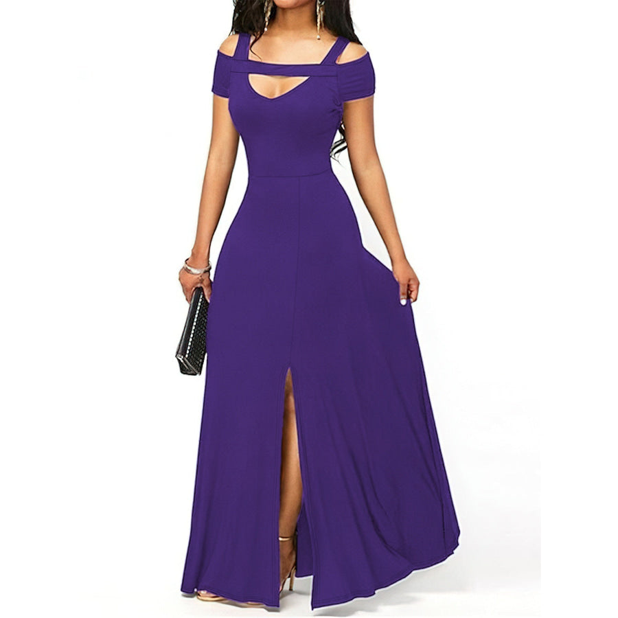Elegant Off-Shoulder Slit Maxi Dress Purple / S Apparel and Accessories