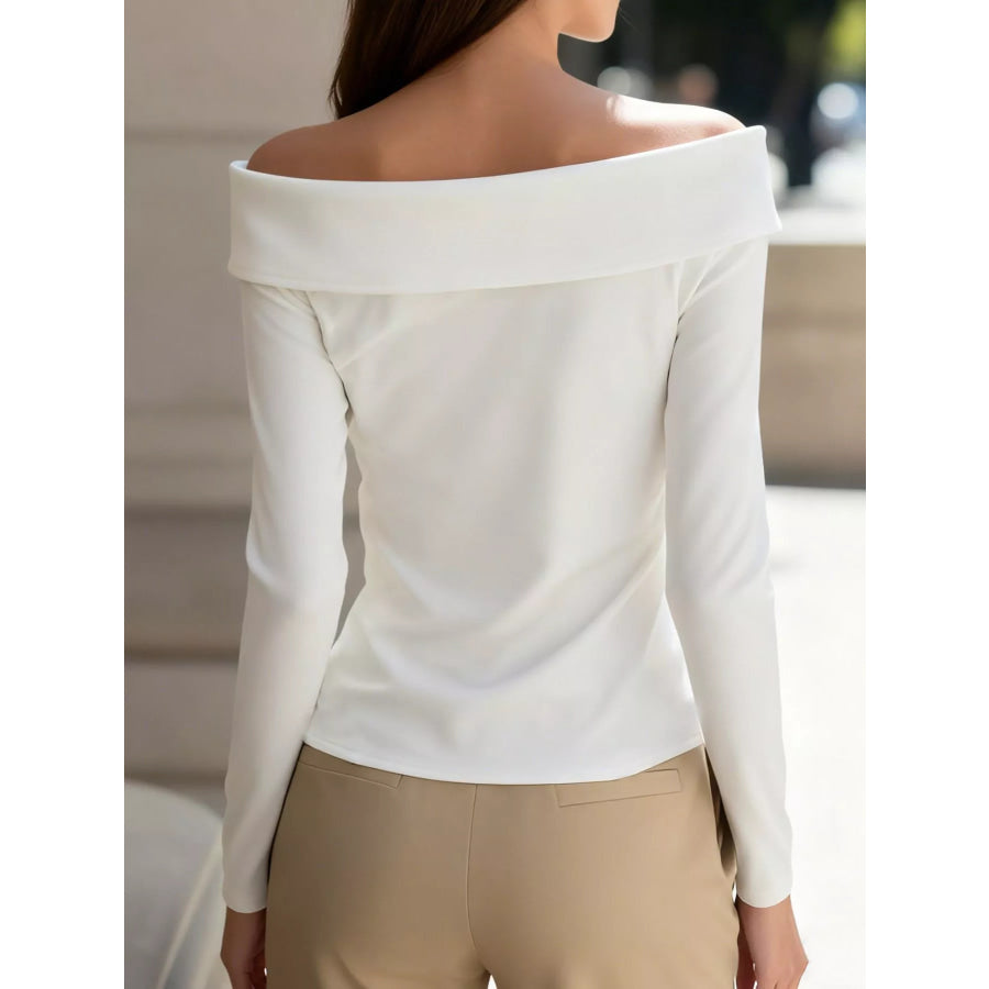 Elegant Off-the-Shoulder Blouse with Decorative Buttons Apparel and Accessories
