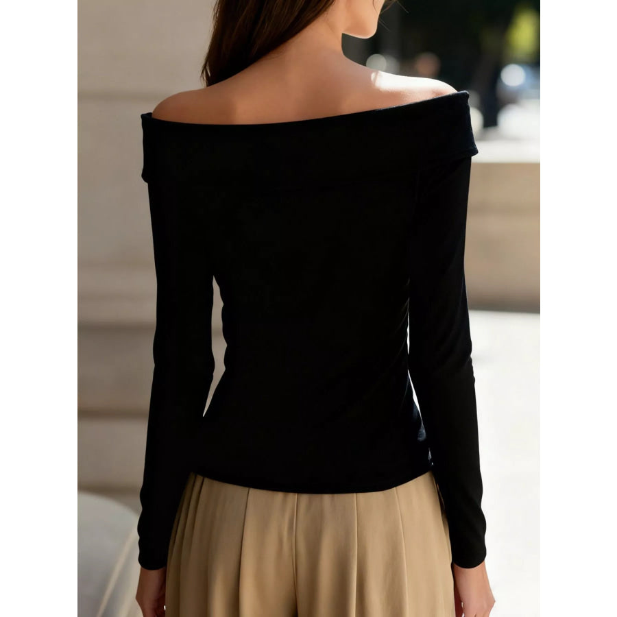 Elegant Off-the-Shoulder Blouse with Decorative Buttons Apparel and Accessories