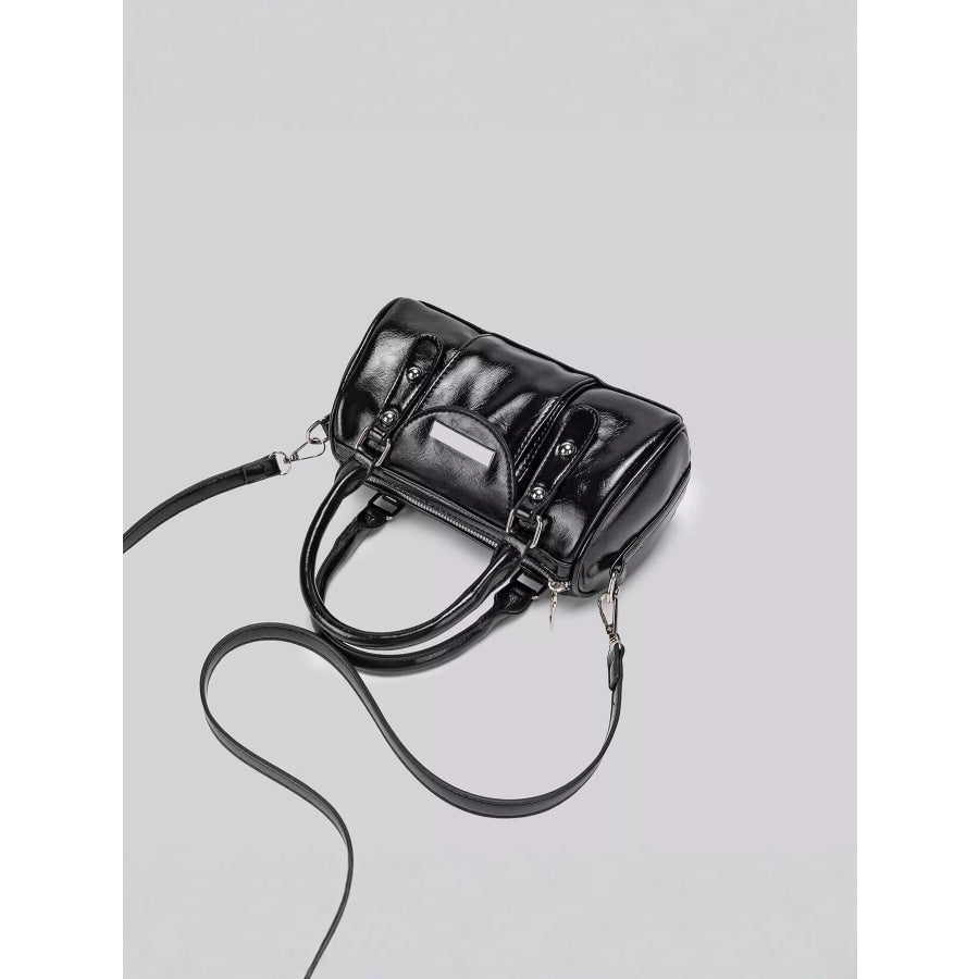 Elegant Patent Leather Mini Boston Crossbody Bag with Top Handle Black / onesize Apparel and Accessories