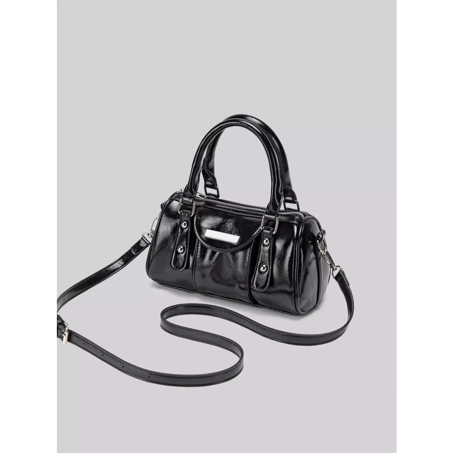 Elegant Patent Leather Mini Boston Crossbody Bag with Top Handle Black / onesize Apparel and Accessories