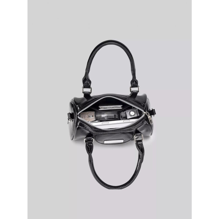 Elegant Patent Leather Mini Boston Crossbody Bag with Top Handle Black / onesize Apparel and Accessories