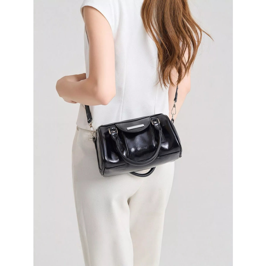 Elegant Patent Leather Mini Boston Crossbody Bag with Top Handle Black / onesize Apparel and Accessories