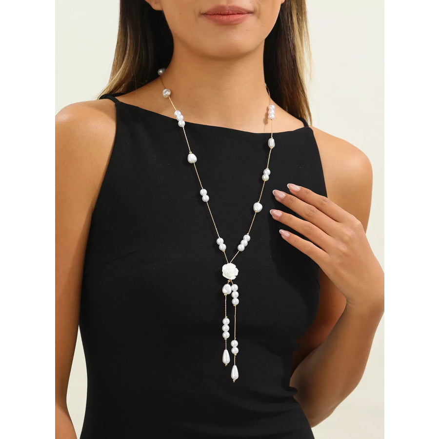 Elegant Pearl and Rose Pendant Necklace White / onesize Apparel Accessories