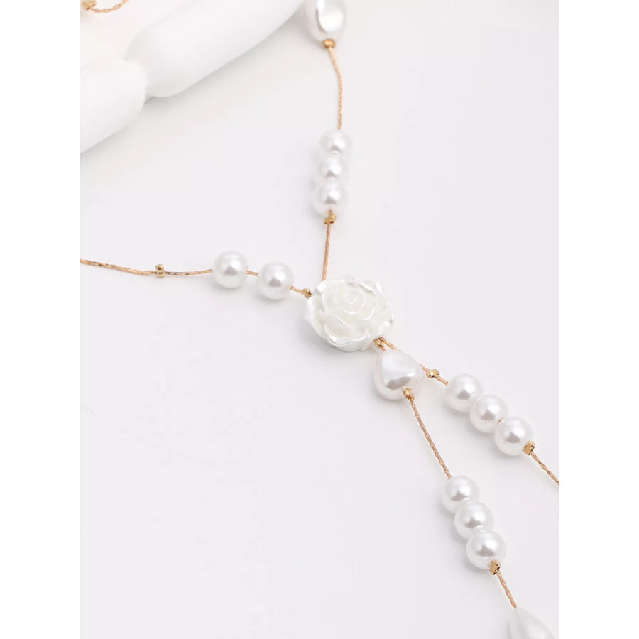 Elegant Pearl and Rose Pendant Necklace White / onesize Apparel Accessories