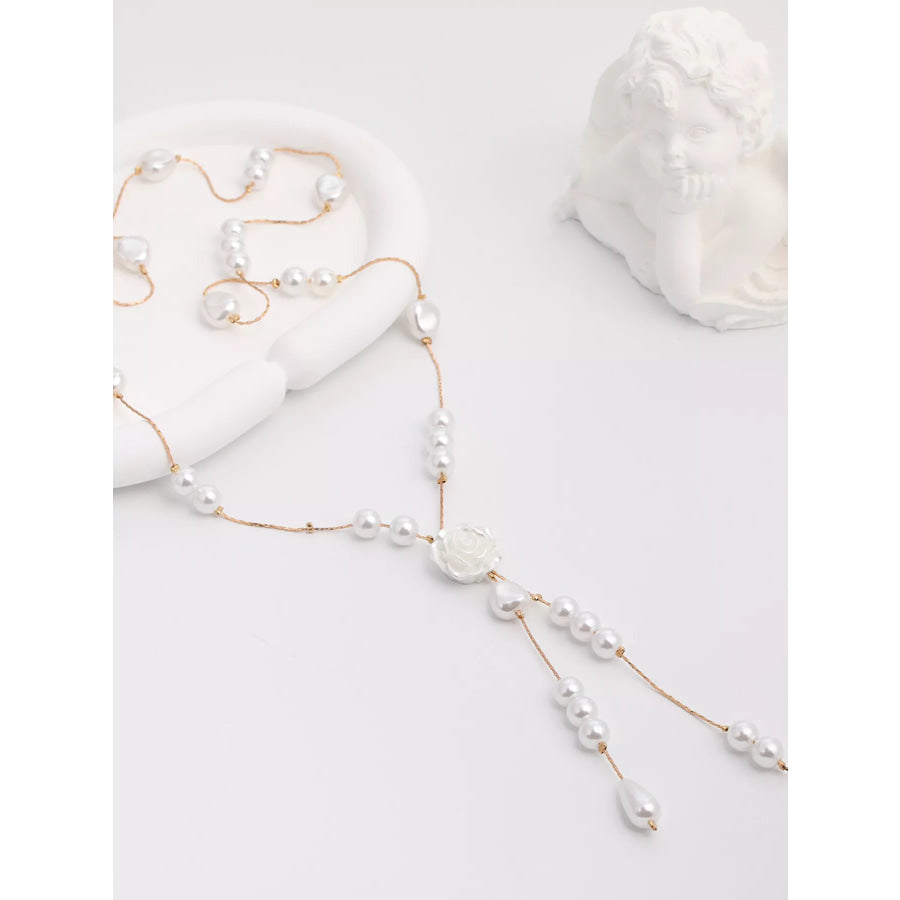 Elegant Pearl and Rose Pendant Necklace White / onesize Apparel Accessories
