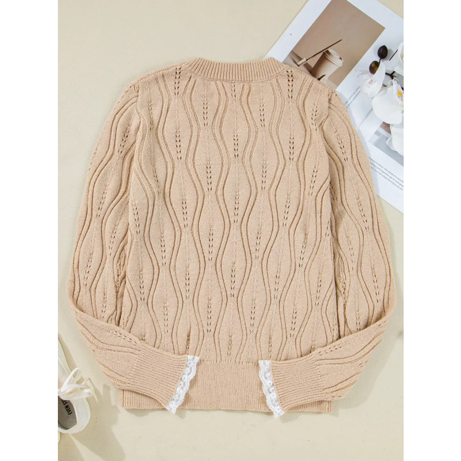 Elegant Pearl Embellished Sweater with Lace Detail Apparel and Accessories
