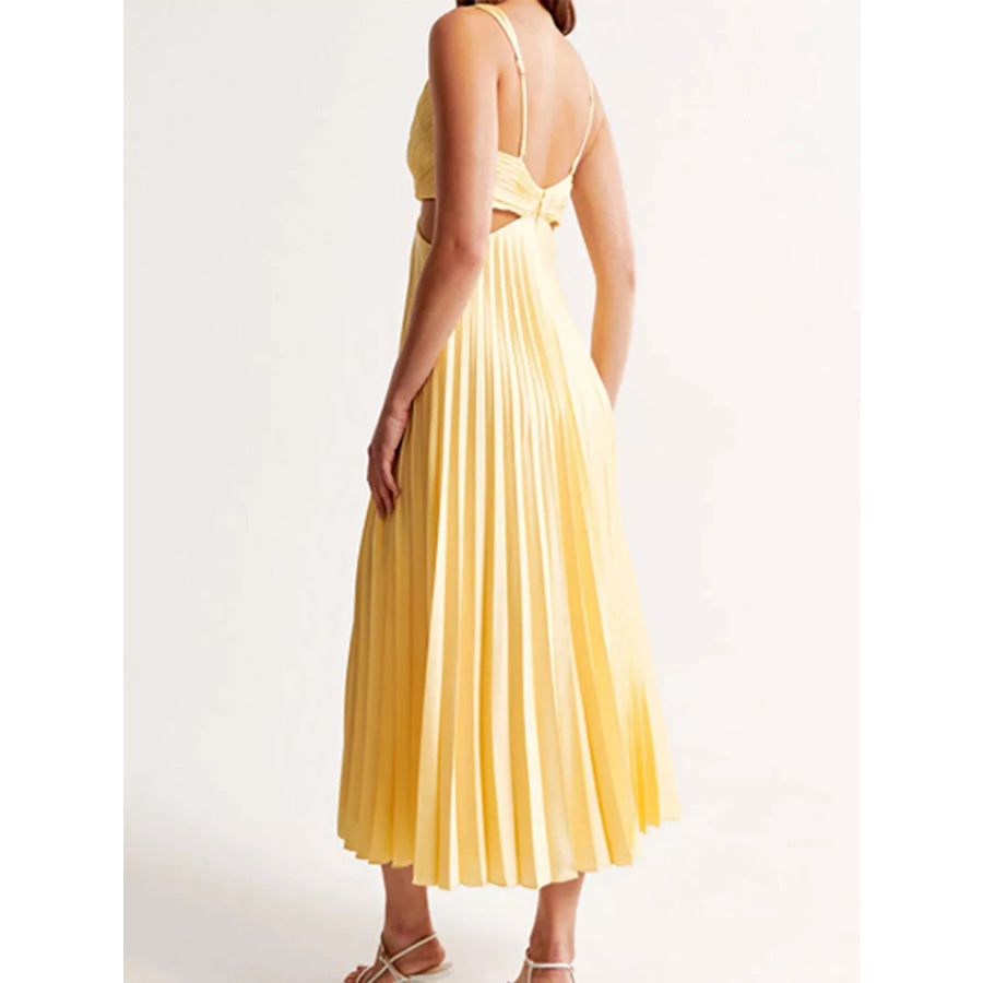 Elegant Pleated Midi Dress with Cut-out Details Apparel and Accessories