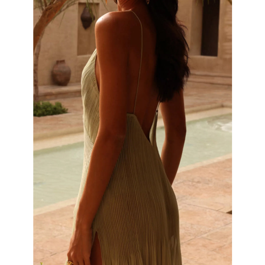 Elegant Pleated Sheer Maxi Cami Dress Apparel and Accessories