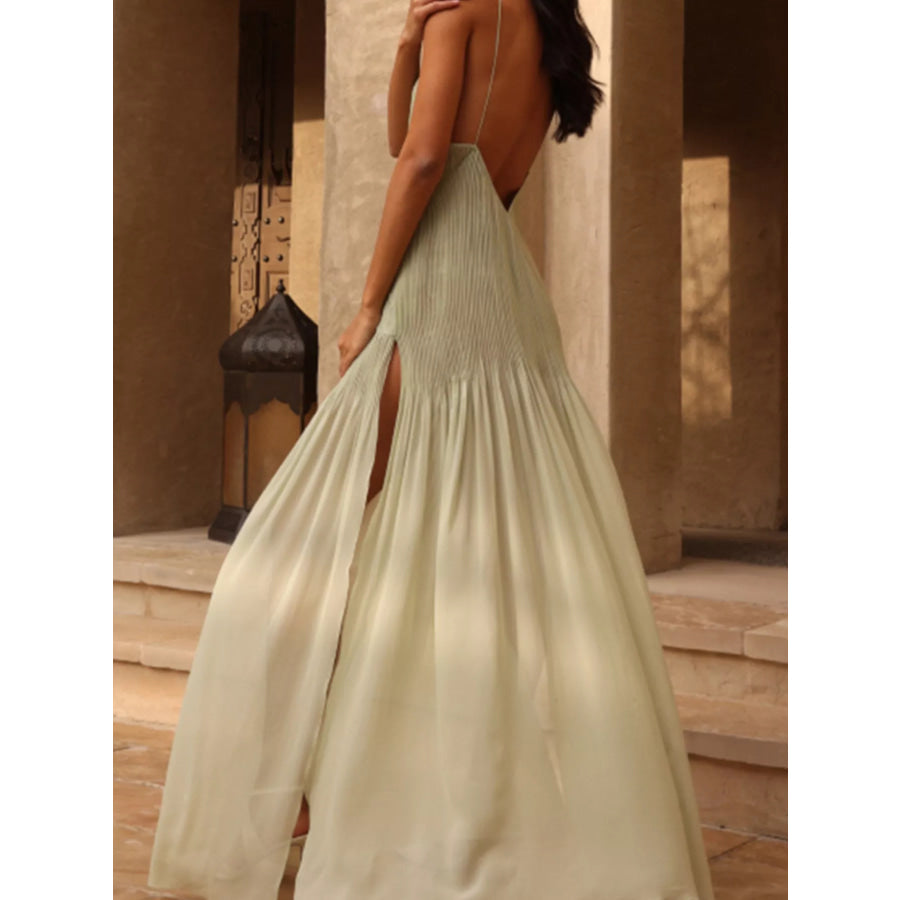 Elegant Pleated Sheer Maxi Cami Dress Apparel and Accessories