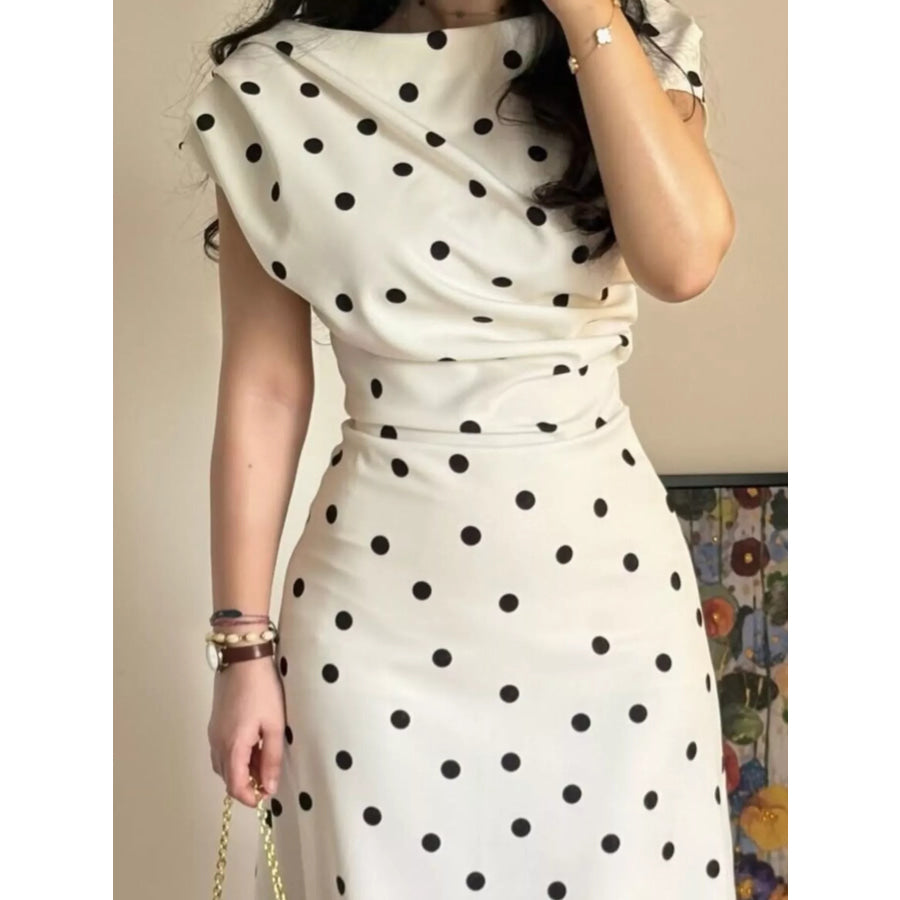 Elegant Polka Dot Midi Dress Apparel and Accessories