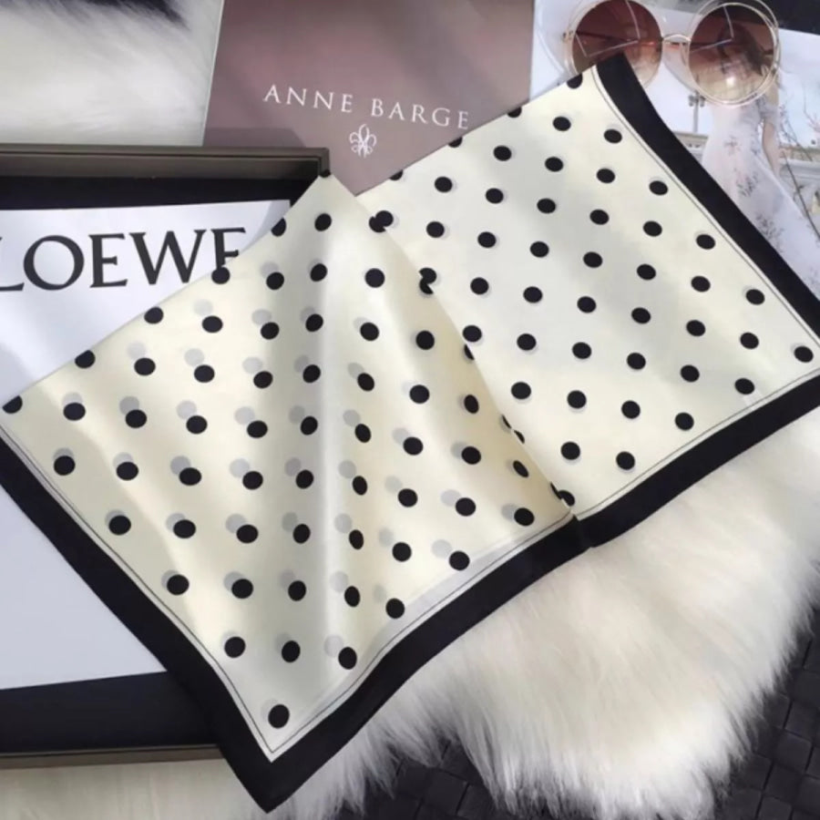 Elegant Polka Dot Silk Scarf Cream White / One Size Apparel and Accessories