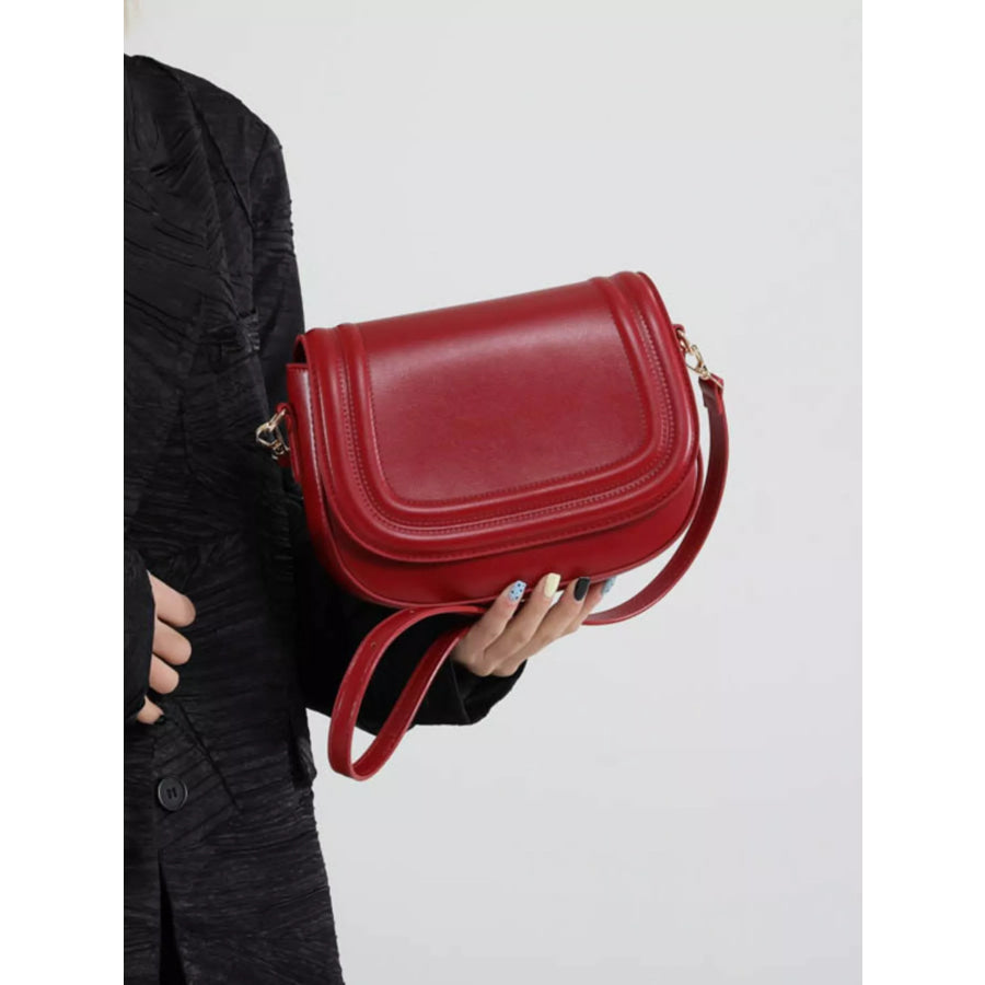 Elegant PU Leather Saddle Crossbody Bag Red / ONESIZE Apparel and Accessories