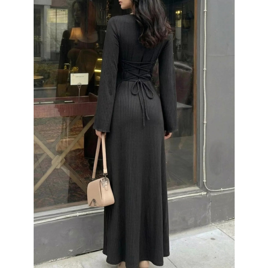 Elegant Ribbed Knit Long Sleeve Maxi Dress Apparel and Accessories