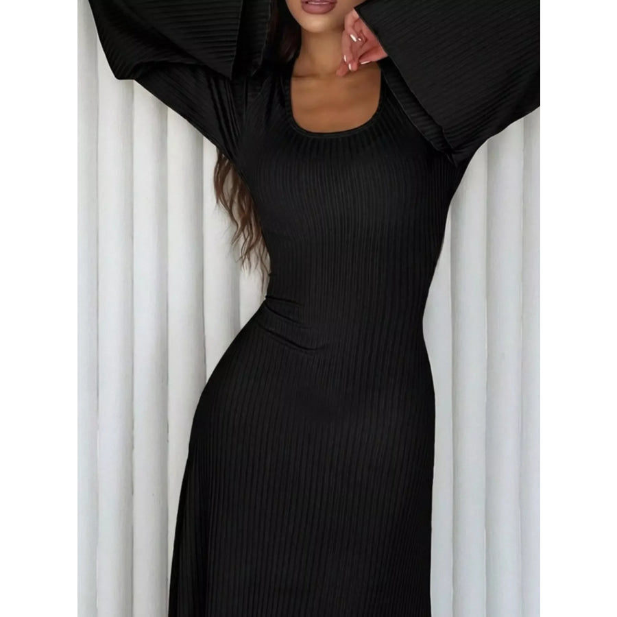 Elegant Ribbed Knit Long Sleeve Maxi Dress Apparel and Accessories