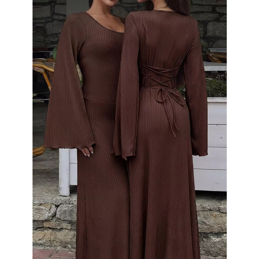 Elegant Ribbed Knit Long Sleeve Maxi Dress Apparel and Accessories