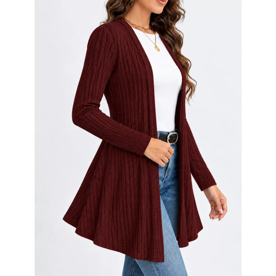 Elegant Ribbed Knit Open Front Cardigan Apparel and Accessories