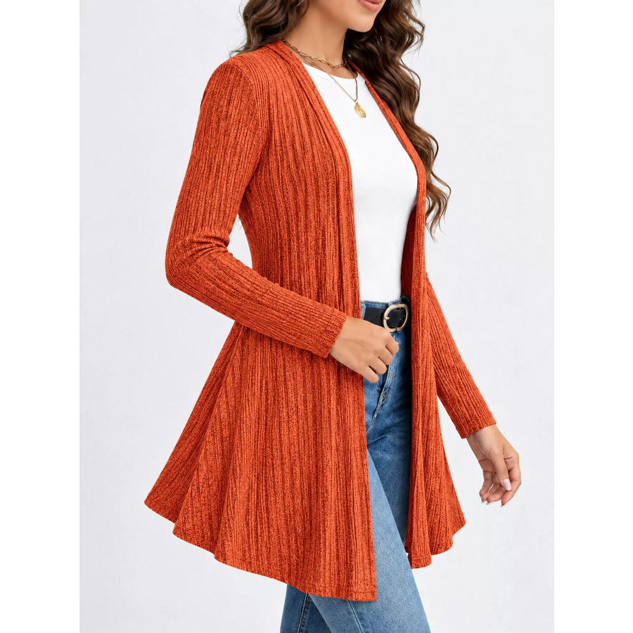 Elegant Ribbed Knit Open Front Cardigan Apparel and Accessories
