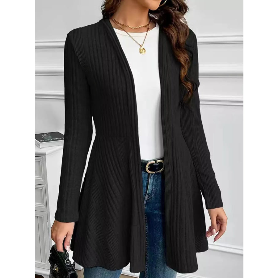 Elegant Ribbed Knit Open Front Cardigan Apparel and Accessories