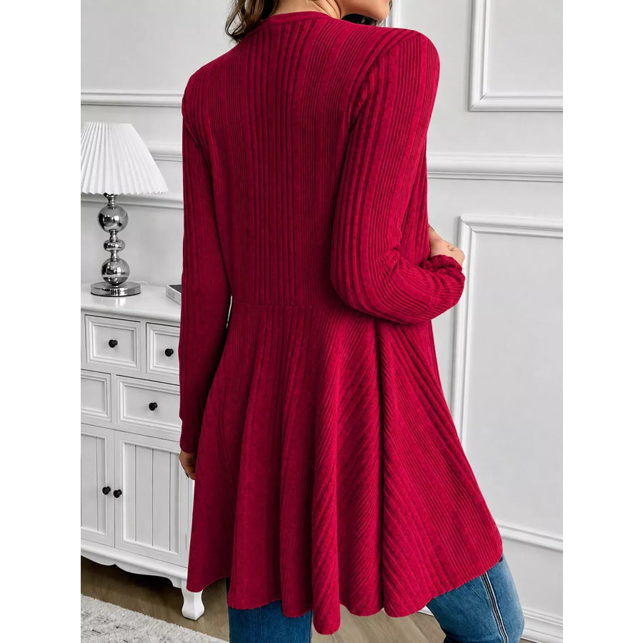 Elegant Ribbed Knit Open Front Cardigan Apparel and Accessories