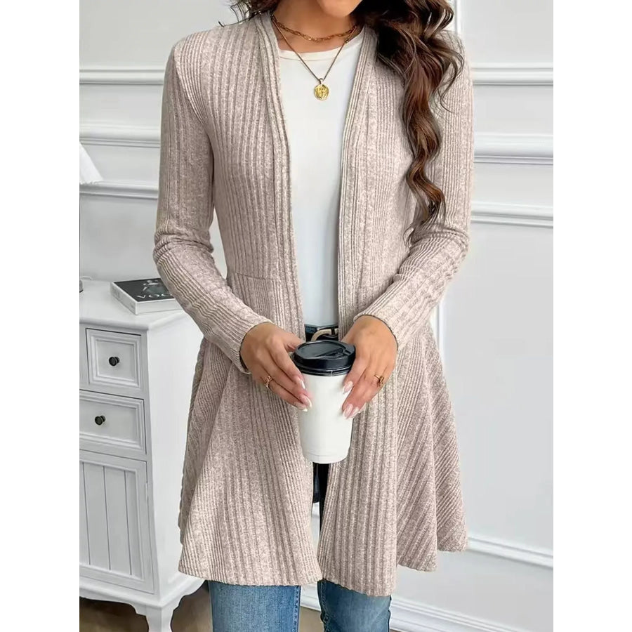 Elegant Ribbed Knit Open Front Cardigan Apparel and Accessories