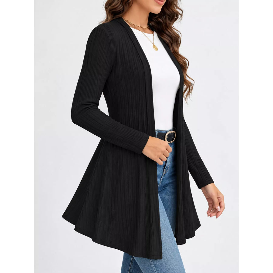 Elegant Ribbed Knit Open Front Cardigan Apparel and Accessories
