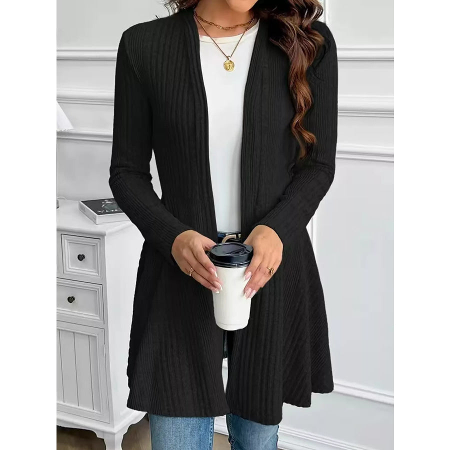 Elegant Ribbed Knit Open Front Cardigan Apparel and Accessories